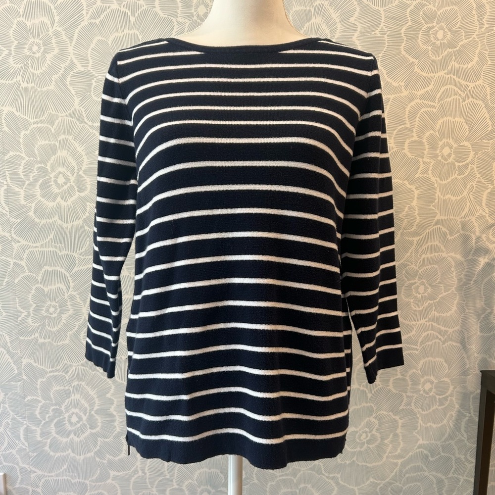 JCrew Factory Navy and White 3/4 Length Sweater - Sz L